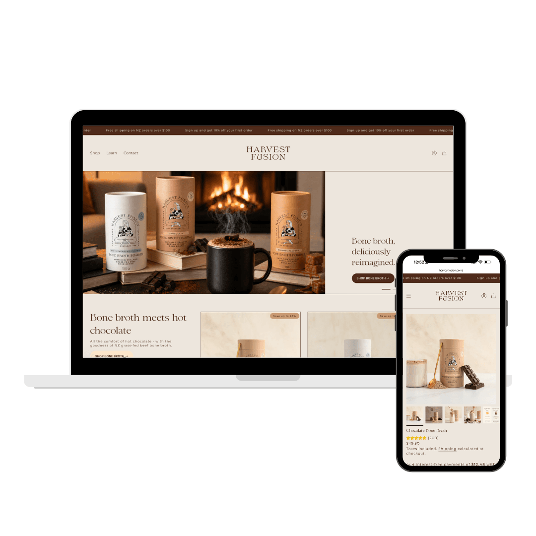 Shopify website design for Harvest Fusion